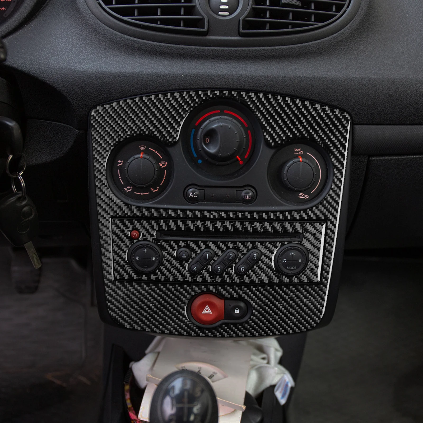 For Renault Clio 3 2006-2012 Real Carbon Fiber Stickers Centre Radio AC CD Control Panel Car Accessories Interior Decorative