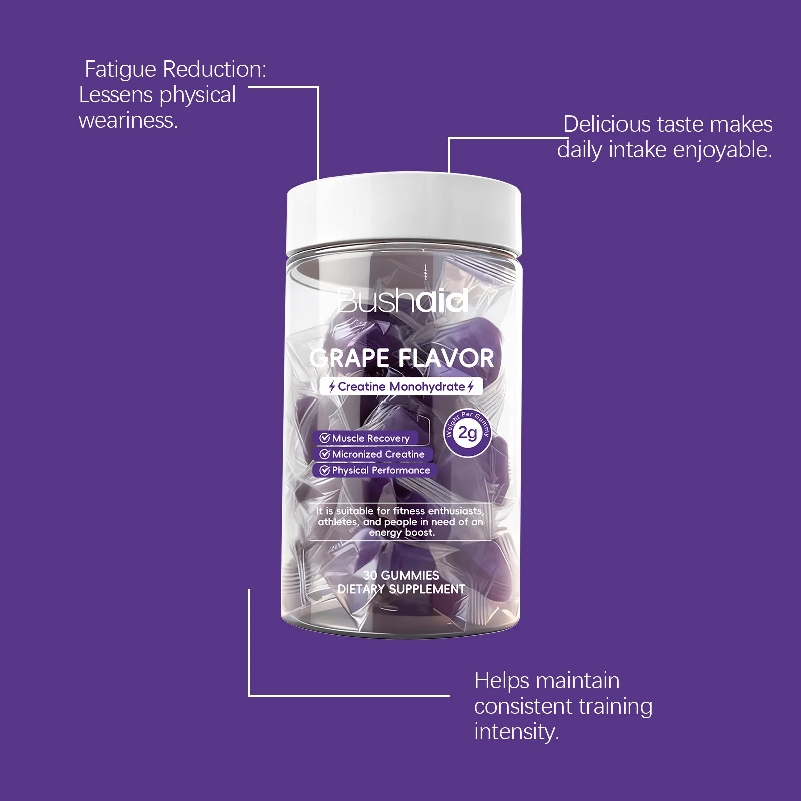 Creatine Gummies Chewable Sports Supplement Boost Energy & Strength Promote Muscle Growth Pre-Workout Gummy for Gym Fitness