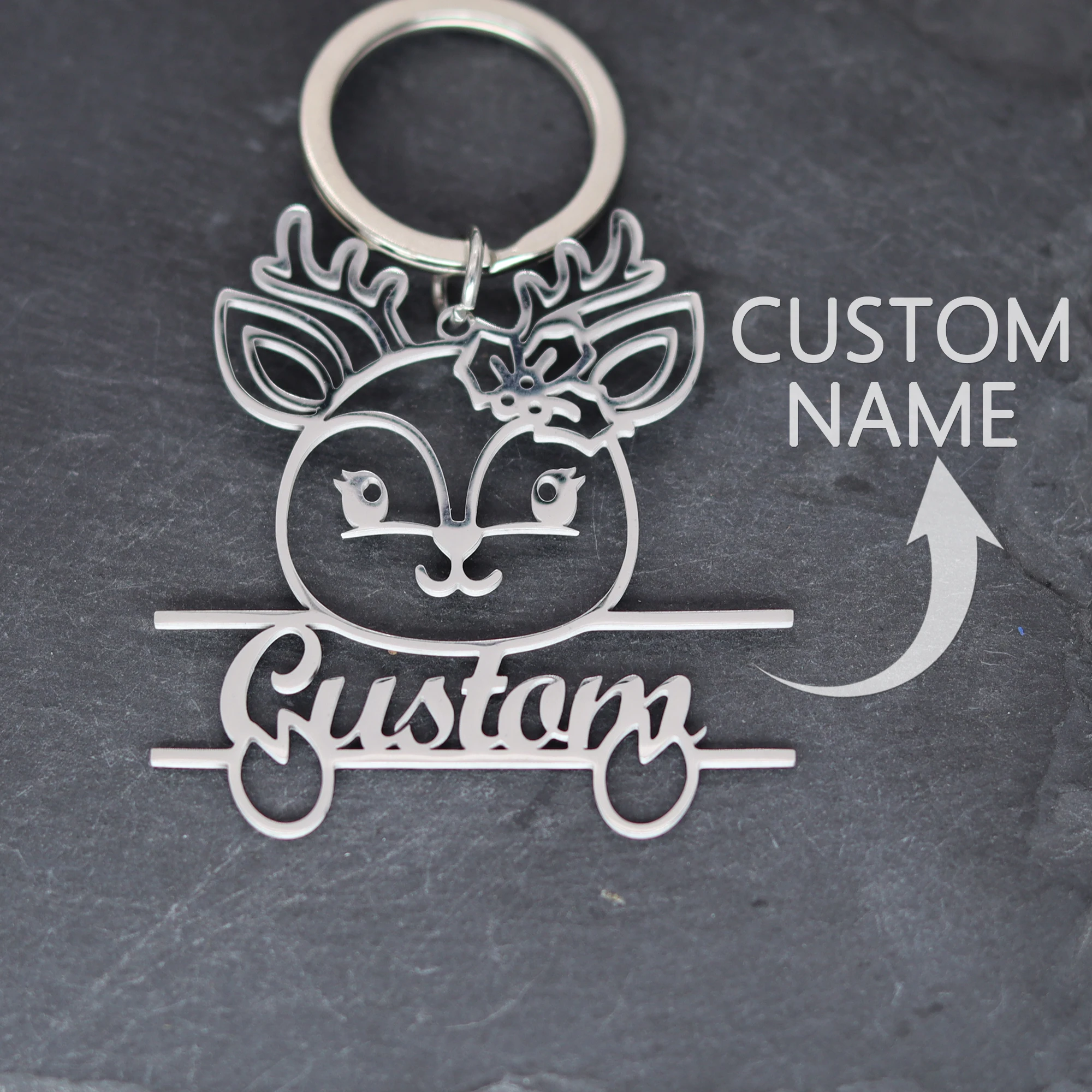 Custom Stainless Steel Animal Shaped Keychain With Name Engraving Ladies' Keyring Memorial Gift For Pet Lovers