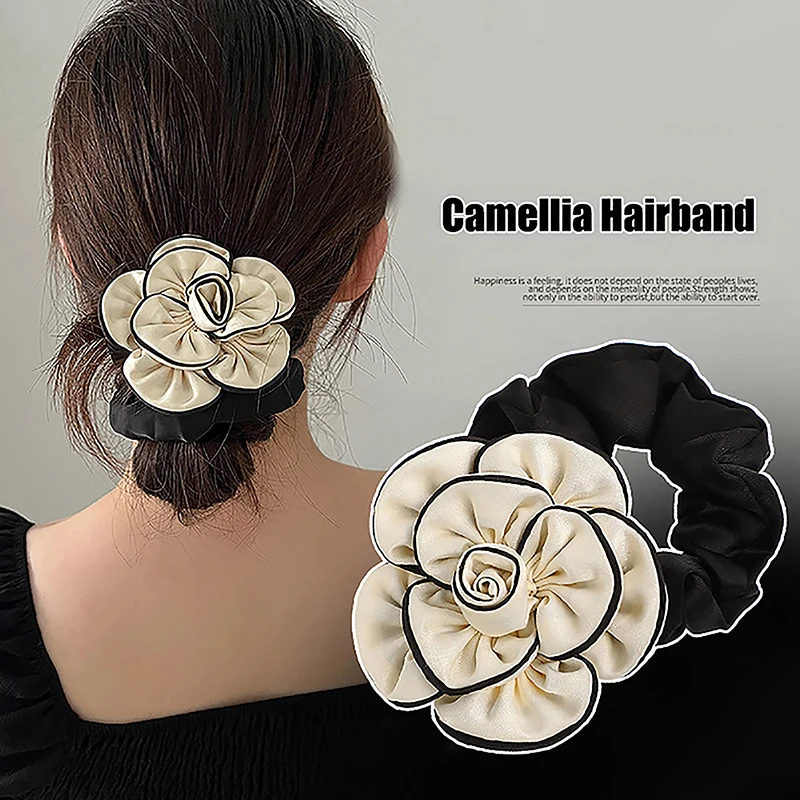 Korean Style Big Camellia Scrunchies Hair Clip Fashion All-match Flower Elastic Hair Ties For Women Girls Hair Accessories