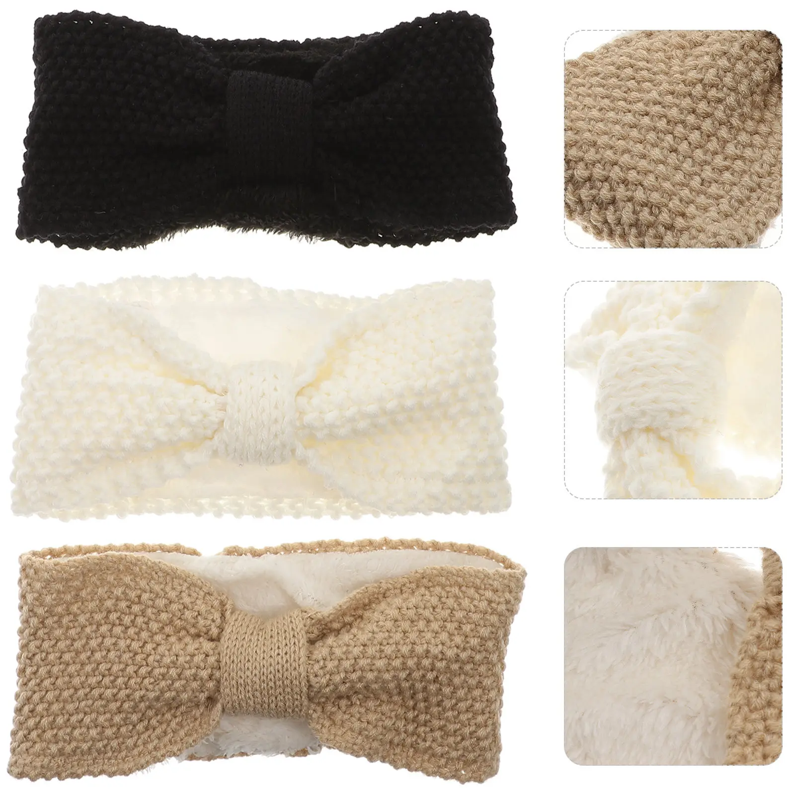 

3Pcs Winter Knitted Headband Ear Warmers Thick Stretch Headbands for Women Cozy Warm Ear Covers Skiing Running Outdoor