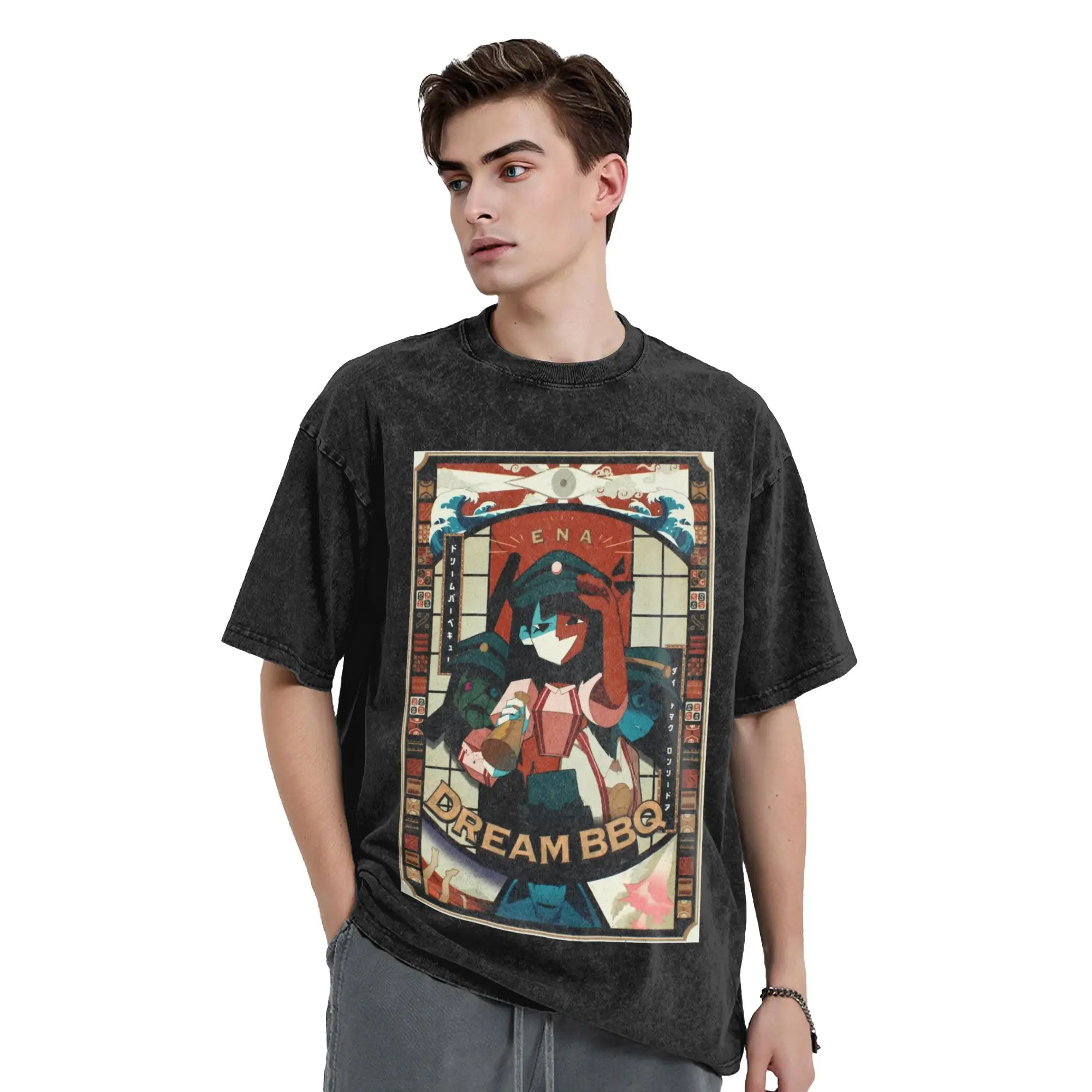 حلم شواء إينا تي شيرت للرجال 100% قطن تي شيرت عتيق طاقم الرقبة النمط الياباني تيز ملابس قصيرة الأكمام حجم كبير