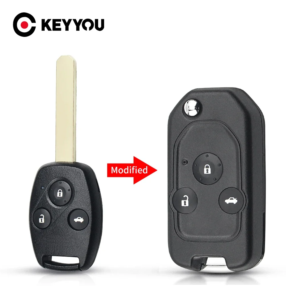 

KEYYOU 2/3/4 Buttons Modified Flip Remote Car Key Shell Case For Honda Accord Civic 2006-2011 CRV 2018 Pilot fit With Button Pad