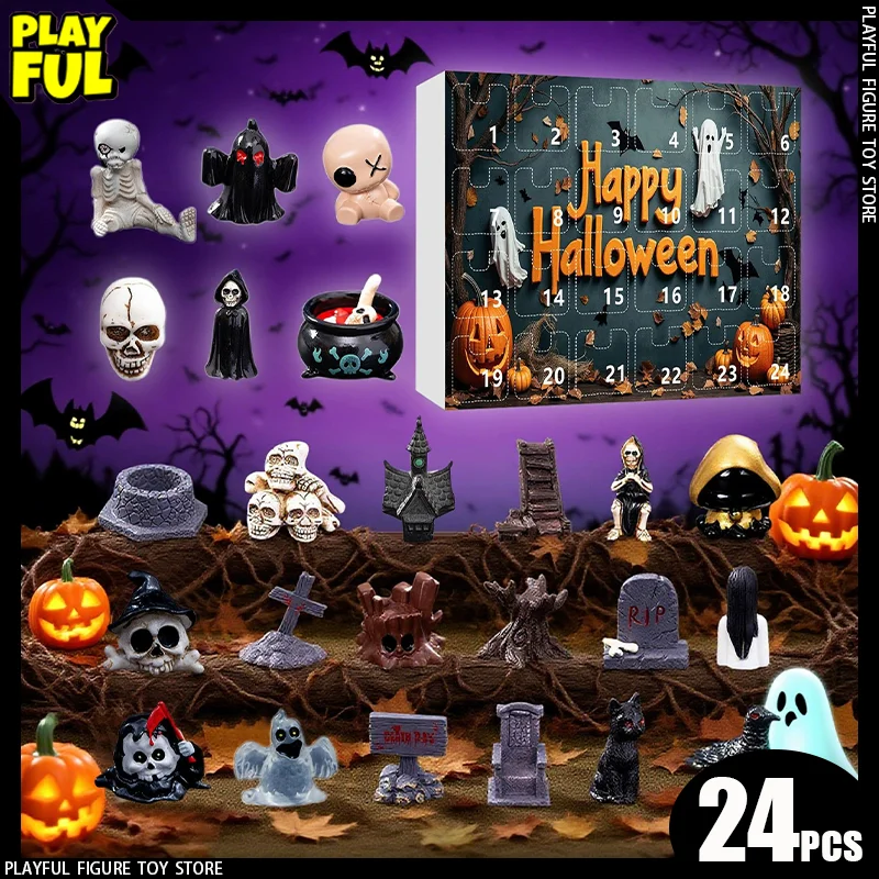 

New In Stock 2025 Halloween Advent Calendar Skull Ornament Figure Happy Halloween Countdown Calendar 24pcs/Set Figure Toys Gift