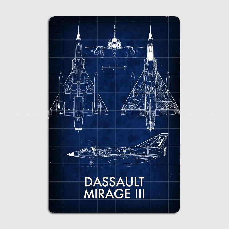 Dassault Mirage Military Fighter Jet Blueprint Schematic Metal Sign Cinema Living Room Club Bar Wall Decor Tin Sign Poster