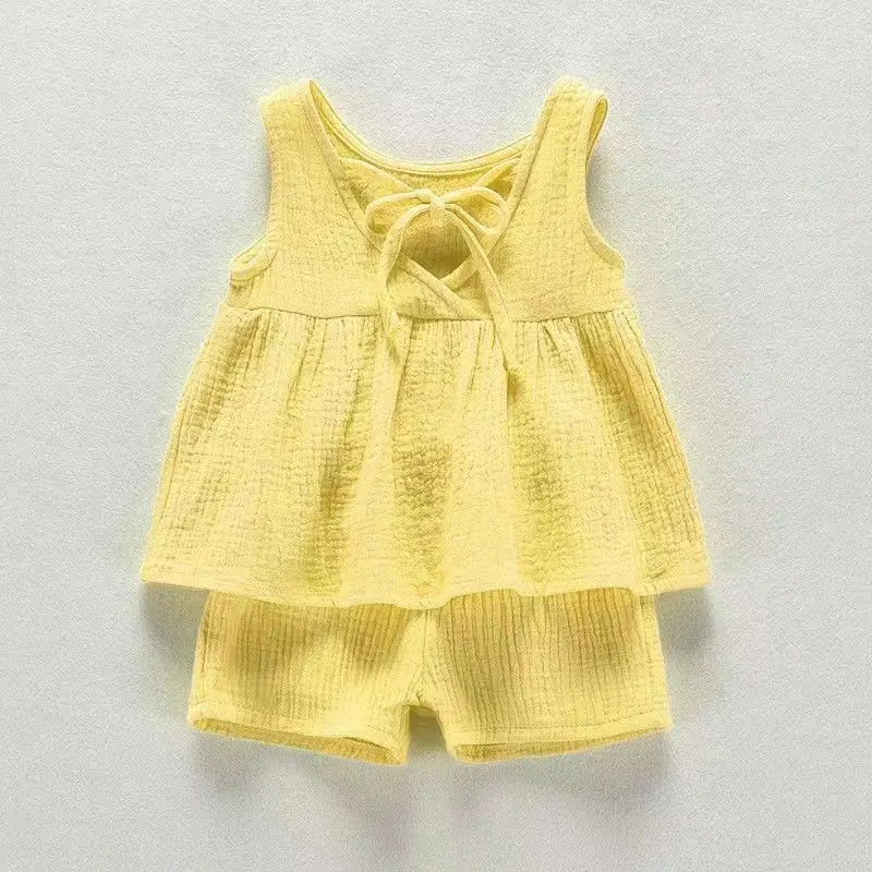 

Children's Summer Girls Sleeveless Suit New Summer Dress Female Treasure Undershirt Cotton Linen Undershirt Two-Piece Set