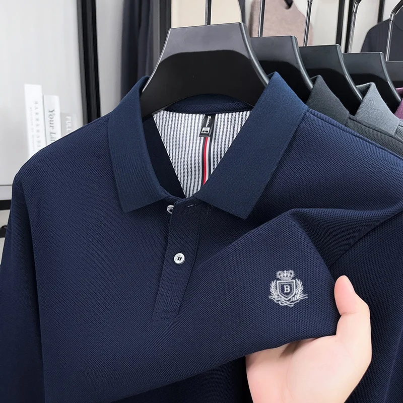 

100% cotton luxury custom spring and autumn new men's long sleeved casual comfortable polo shirt exquisite brand embroidered top
