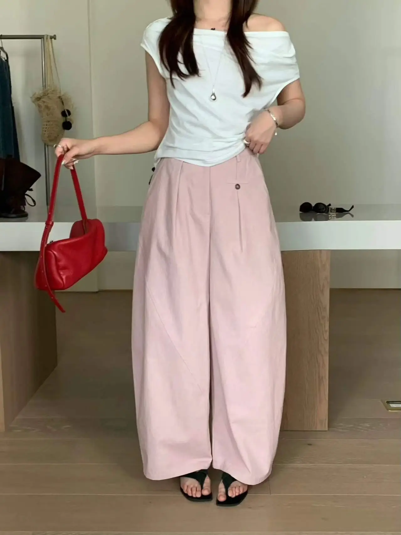 

Брюки с высокой талией и широкими штанинами для похудения, повседневные, универсальные, в простом стиле, женские, свободного кроя, для работы и отдыха, модные