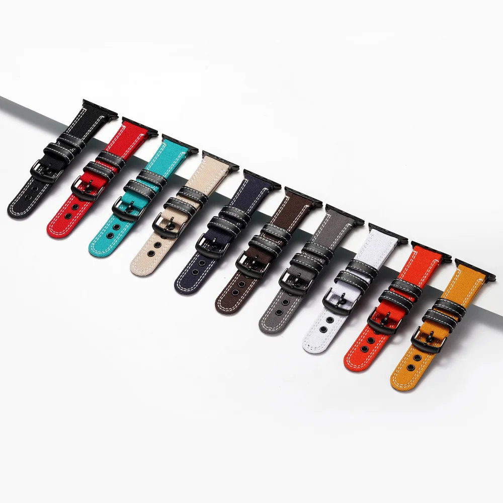 For Apple smartwatch strap, nylon spliced cowhide 22mm, Compatible With Iwatch Ultra Band 45 mm / 44 mm / 41 mm / 40 mm /38mm