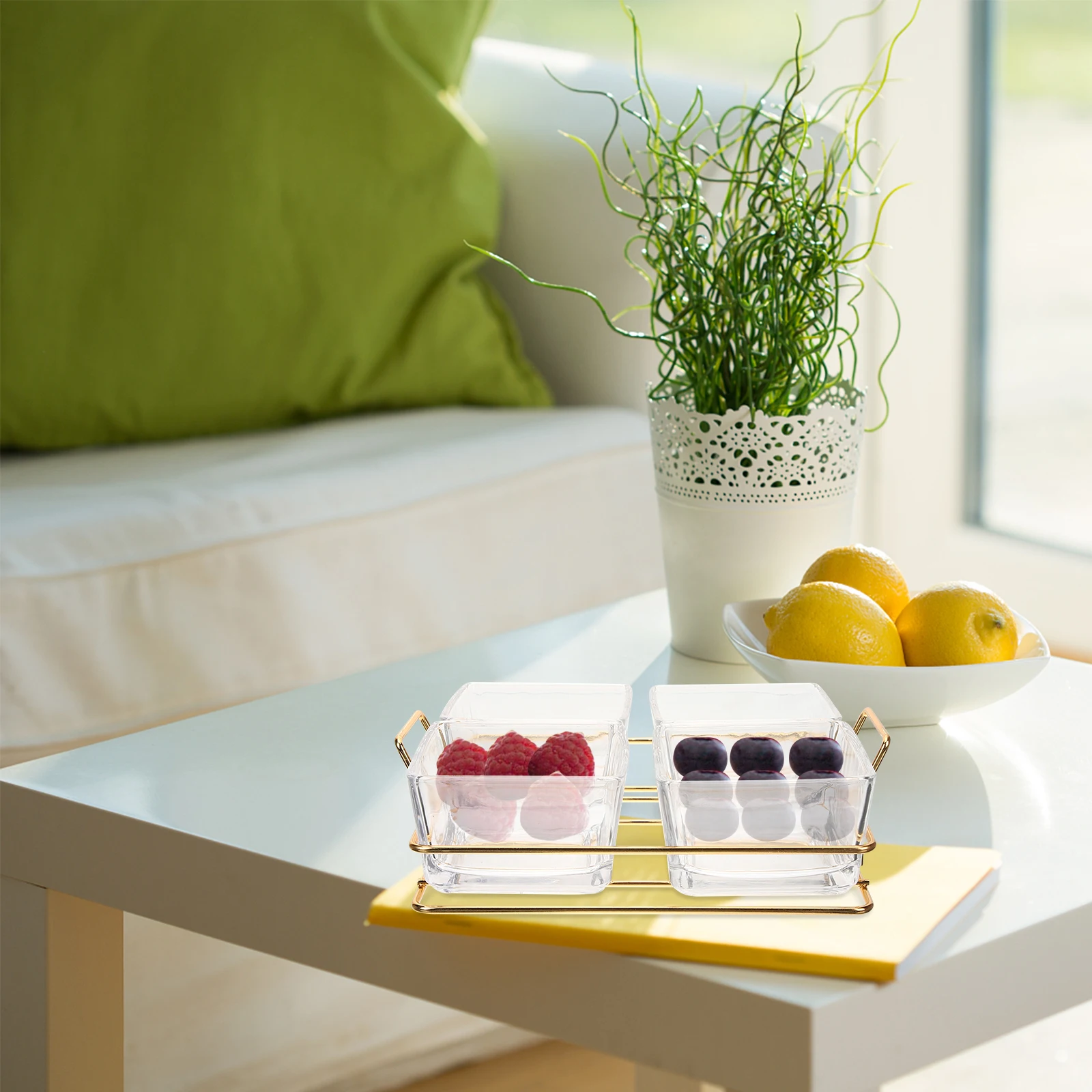 

1Set Stylish Divided Serving Tray High Quality Glass Stainless Steel for Fruits Biscuits Candies Chocolates Fruit Tray