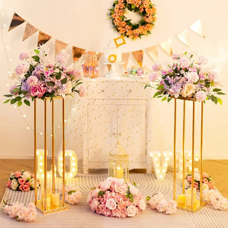 10 Stück Vasenständer in Gold-Säulenform, Metallständer für Hochzeitsdekorationen, Blumenständer für Veranstaltungen, Partys und Heimdekoration – Detail 5