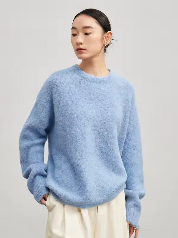 SuyaDream Warm Alpaca Pullovers for Woman, Dropped Sleeved Loose Sweaters, 2025 Fall Winter Top, Camel, Beige - Image 4