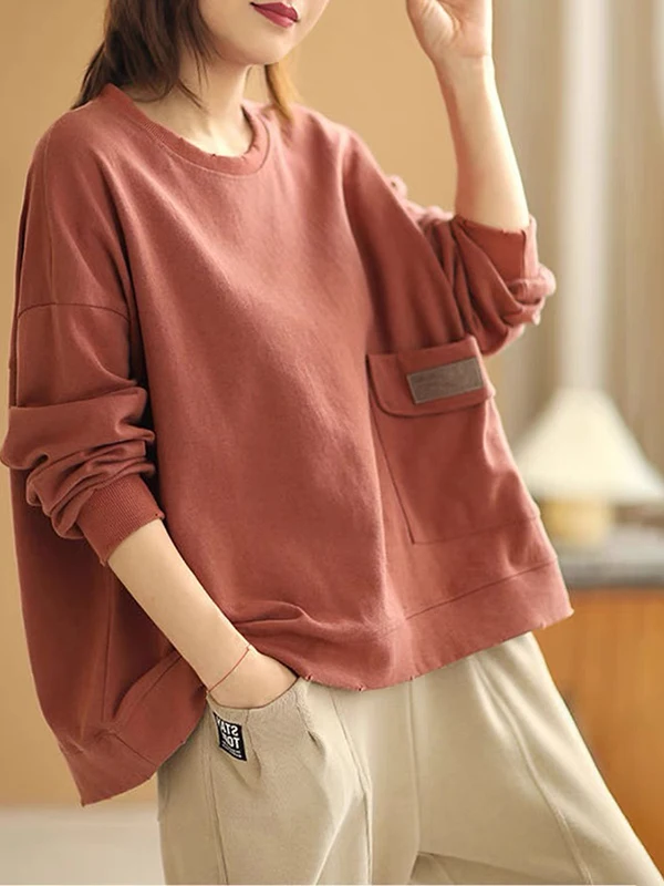 

Художественная большая женская футболка Long Sve round Ne Loose, модный повседневный топ на осень, хлопок, триацетатное волокно