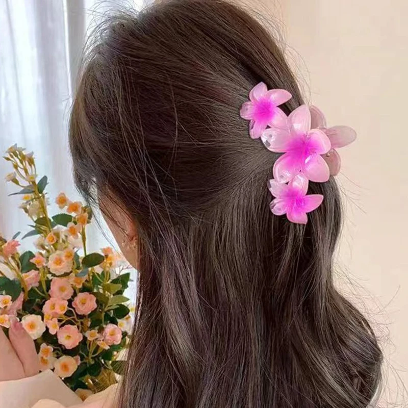 Summer Flower Hair Clips for Women Gradient Transparent Large Hair Claw Clip Korean Hair Accessories Temperament Hairpin 2024