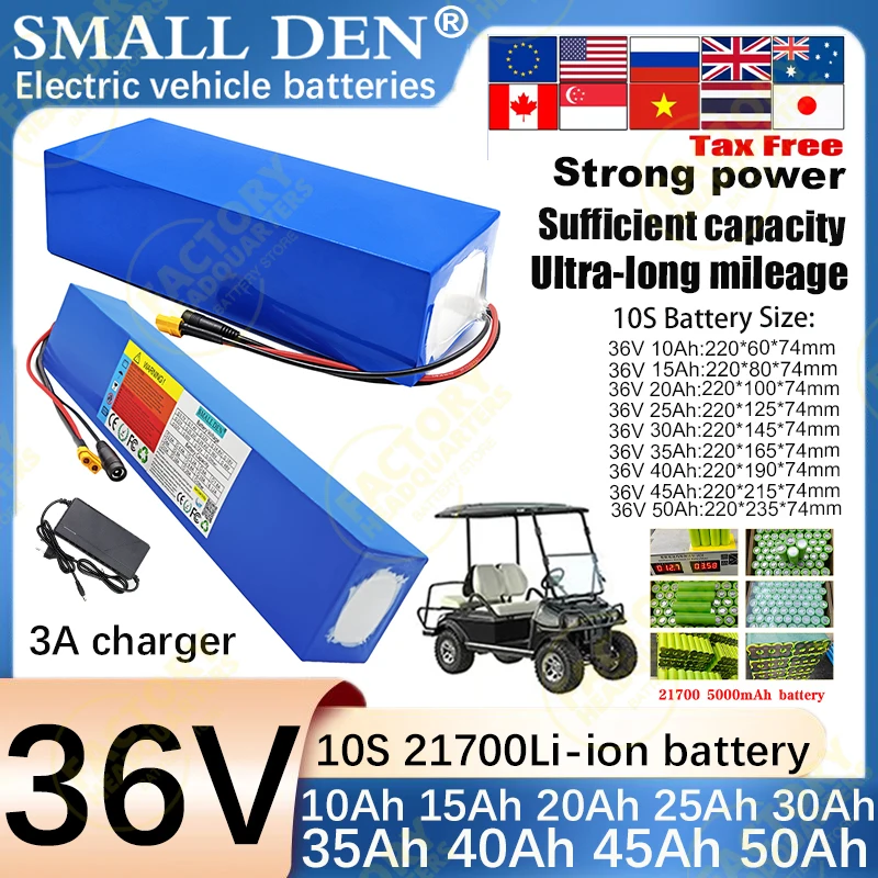 

36V 10Ah 15Ah 20Ah 25Ah 30Ah 35Ah 40Ah 45Ah 50Ah 21700Li-ion battery pack 1500W High Power Suitable for power tools +3A charger