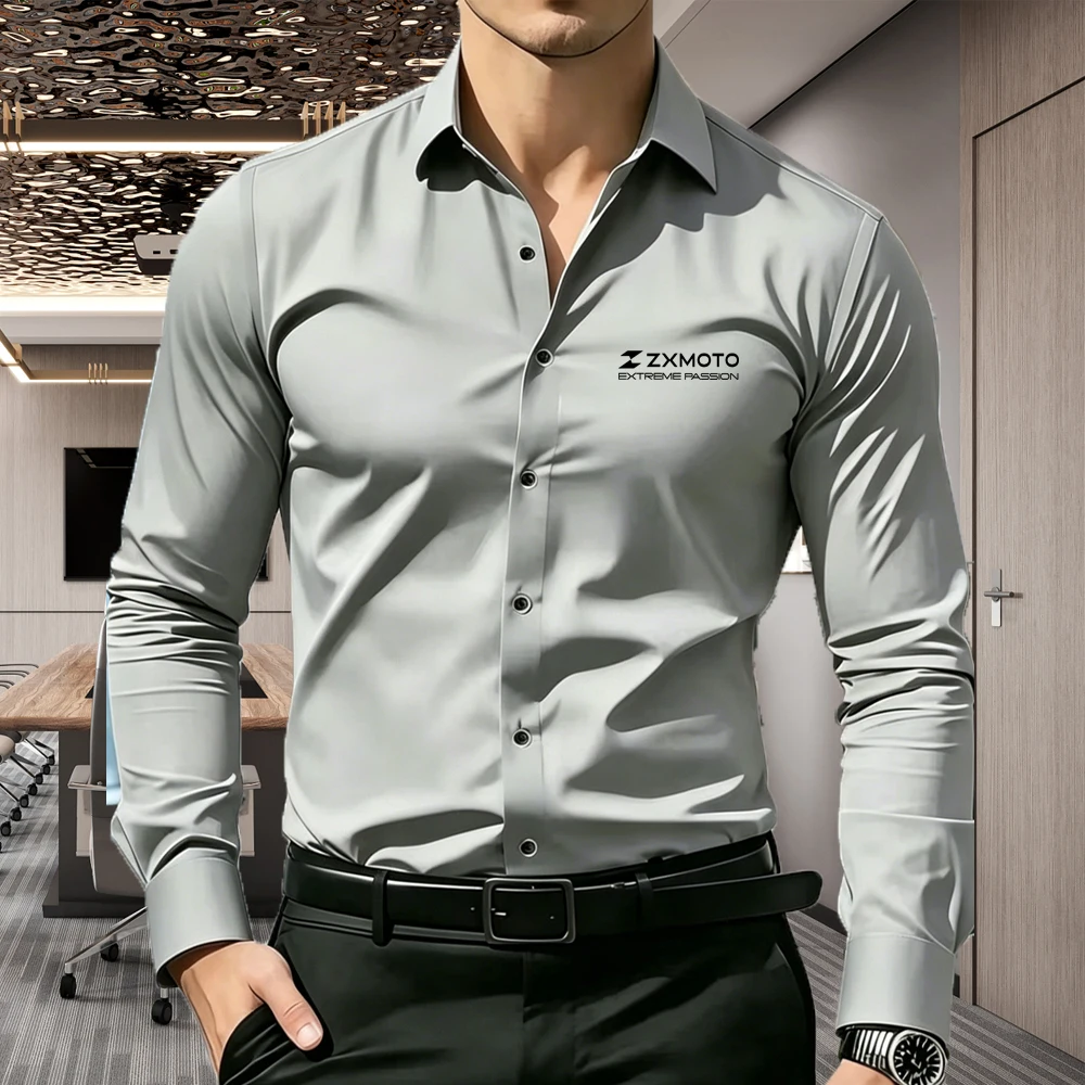 Men's Slim Fit Shirt with Z Word Z X M O T O Long Sleeve Business Casual Button Down Blouse, Wrinkle Resistant, 5 Colors S-XXL