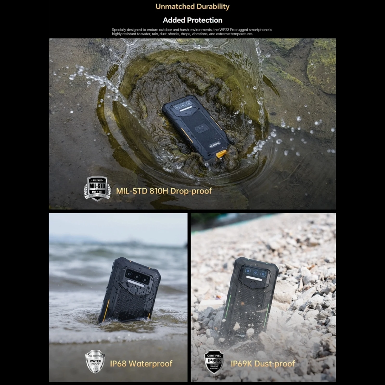 Oukitel WP23 Pro Rugged Smartphone 6.52" HD+ 8GB+128GB Android 13 Unisoc T606 Octa-core 10600mAh 15W 13MP Waterproof Cellphone