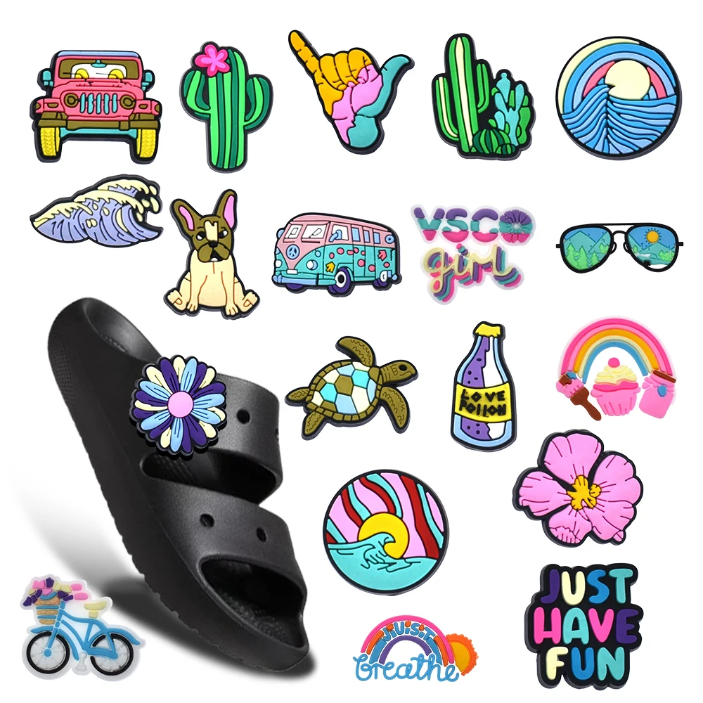 

Mixed Summer Travel Shoe Charms for Crocs Accessories Charms Clogs Bubble Slides DIY Shoe Decoration Buckle Pin Party Xmas Gifts