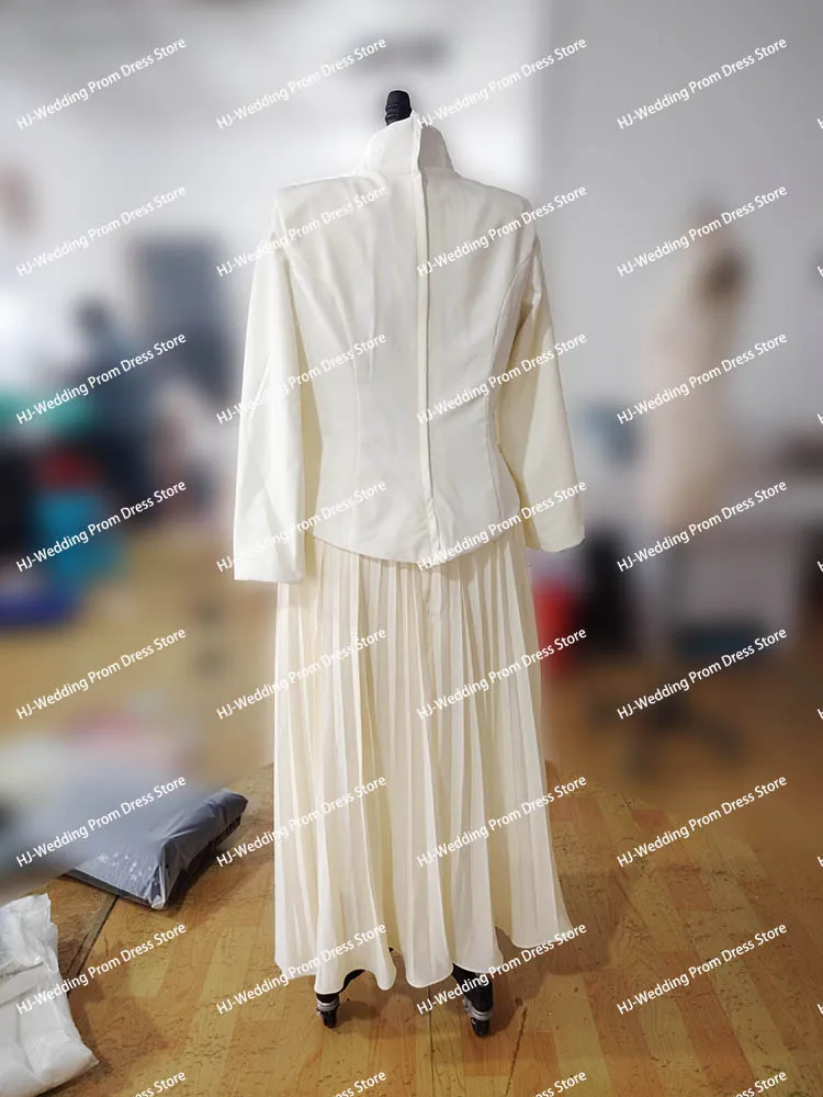 Robe de Soirée en Crêpe Noble avec lèvent, Manches sulf, Veste Plissée, Ligne A, Tenue Formelle de Mariage, 2 Pièces, 2024