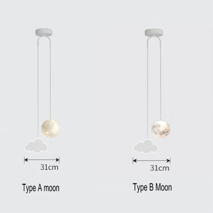 Creative Kids Pendant Lamp for Bedroom Bedside Decor Star Cloud Moon Shape Remote Control Dimming Children Baby Hanging Lights