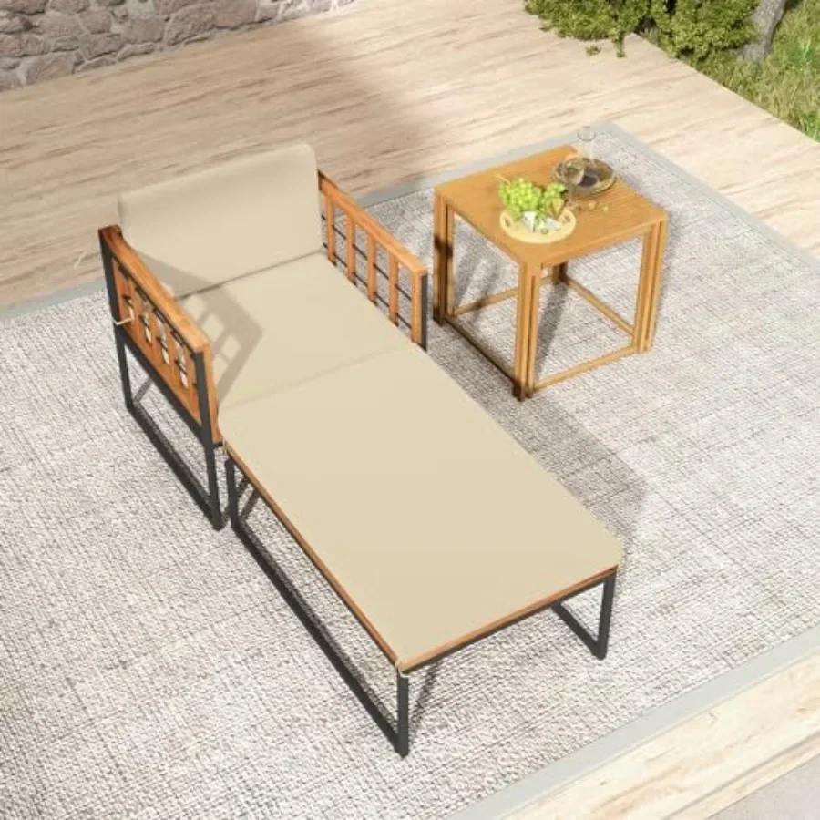 Outdoor Chaise Lounge Chair Set: Acacia Wood, Natural Brown, Heavy Duty 1200 lbs Capacity for Backyard, Poolside, Garden, Deck