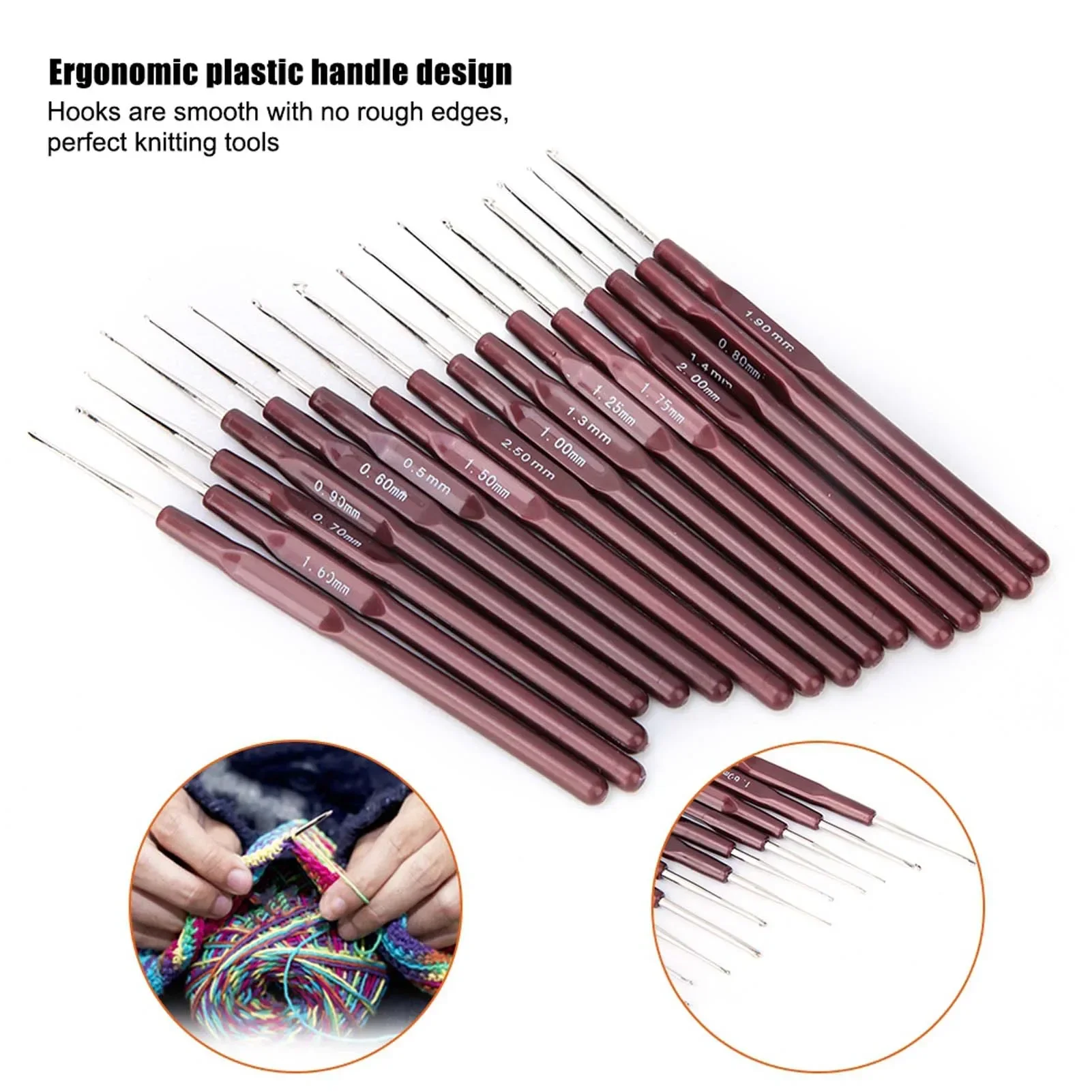 

16pcs Plastic Handle Ultra Fine Lace Crochet Hook Set Stainless Steel Knitting Needle DIY Sewing Tool