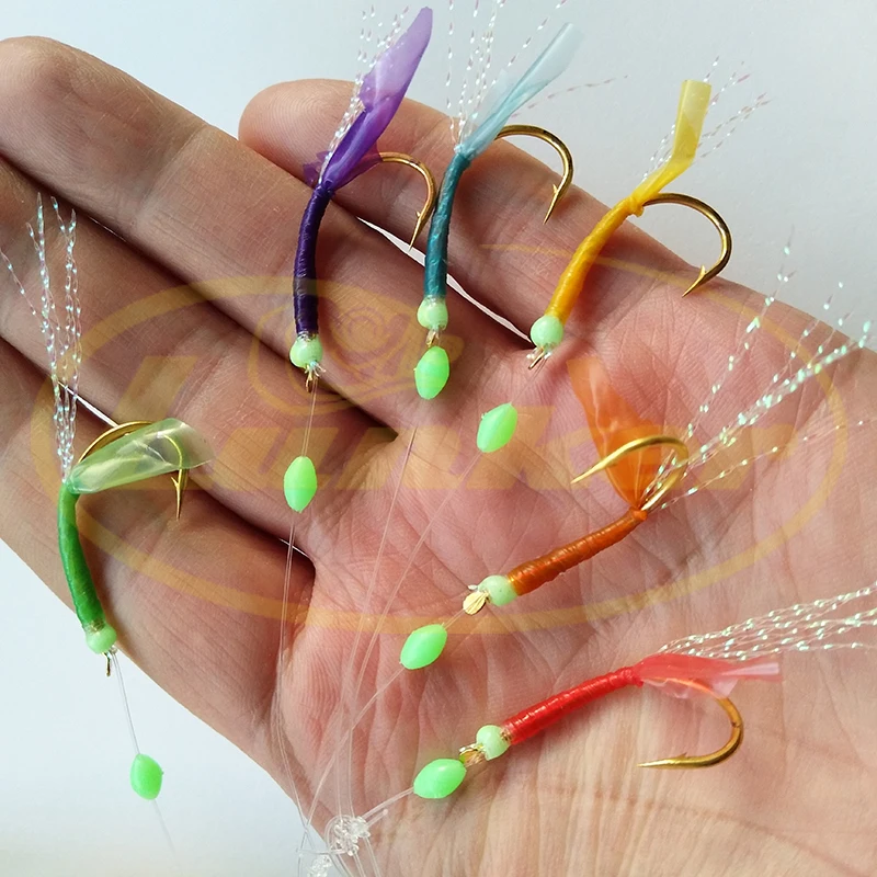 Lunker Sabiki Rig 6 Colors Colorful Rubber Saltwater Fishing Lure Bait Glow Maruseigo Gold Mackerel