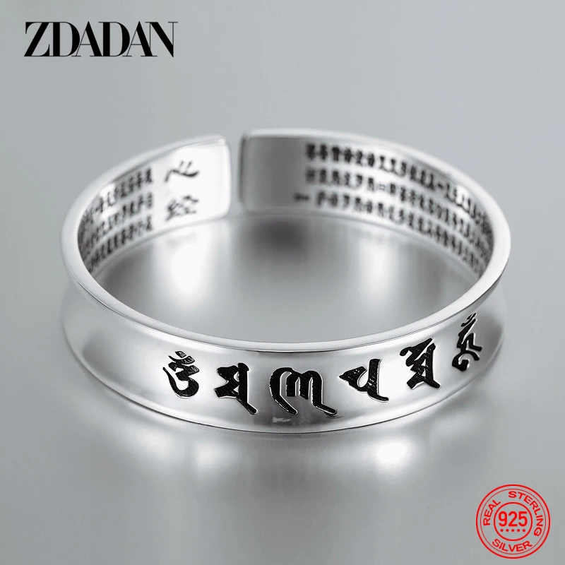 ZDADAN 925 فضة 12 مللي متر القلب سوترا رسالة المفتوحة الكفة الأساور الإسورة للنساء مجوهرات هدية حفلة