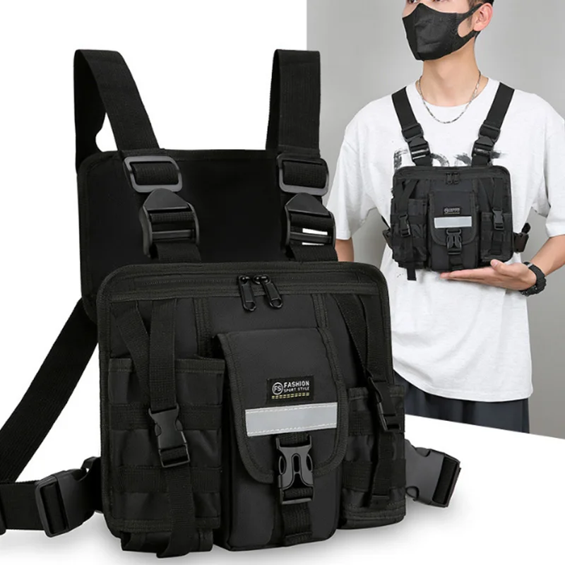 

Hip-hop Streetwear Man Chest Bags Unisex running cycling vest Bag Reflective Design Chest Rig Bag Multifunctional vest Backpacks