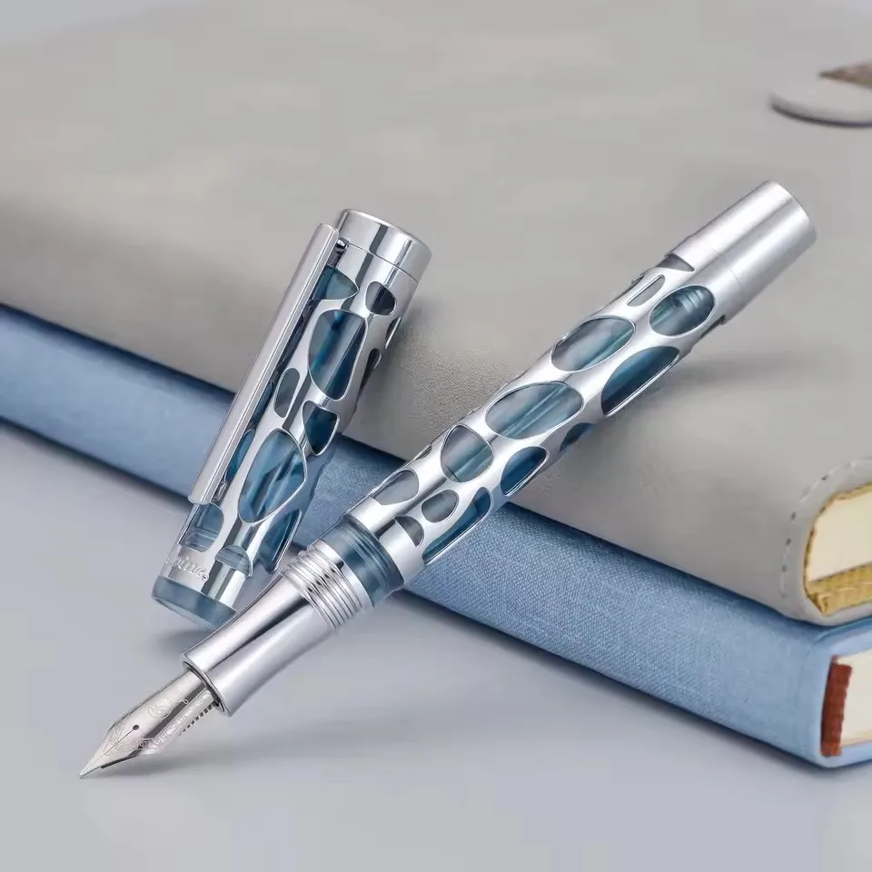 

Asvine V169 Перьевая ручка с вакуумным наполнением, прозрачный акриловый скелет, полый резной капля воды EF/F/M с коробкой, подарочный набор для письма