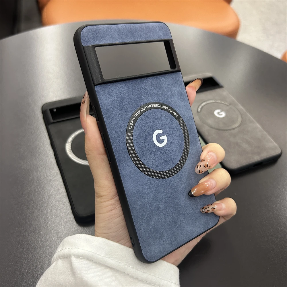 

Luxury Busine Sheepskin Leather Magnetic Phone Case for Google Pixel 10 9 Pro XL 8 7 6 A Pro Charger Shockproof Protect Cover