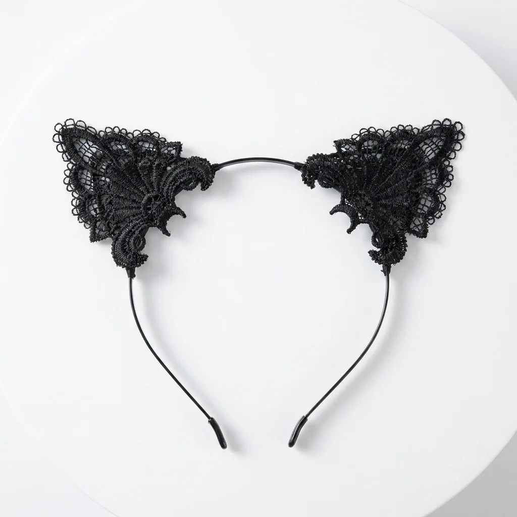 

Water-soluble lace birthday party party halloween headgear headband hollow cat ear headband cross-border special supply