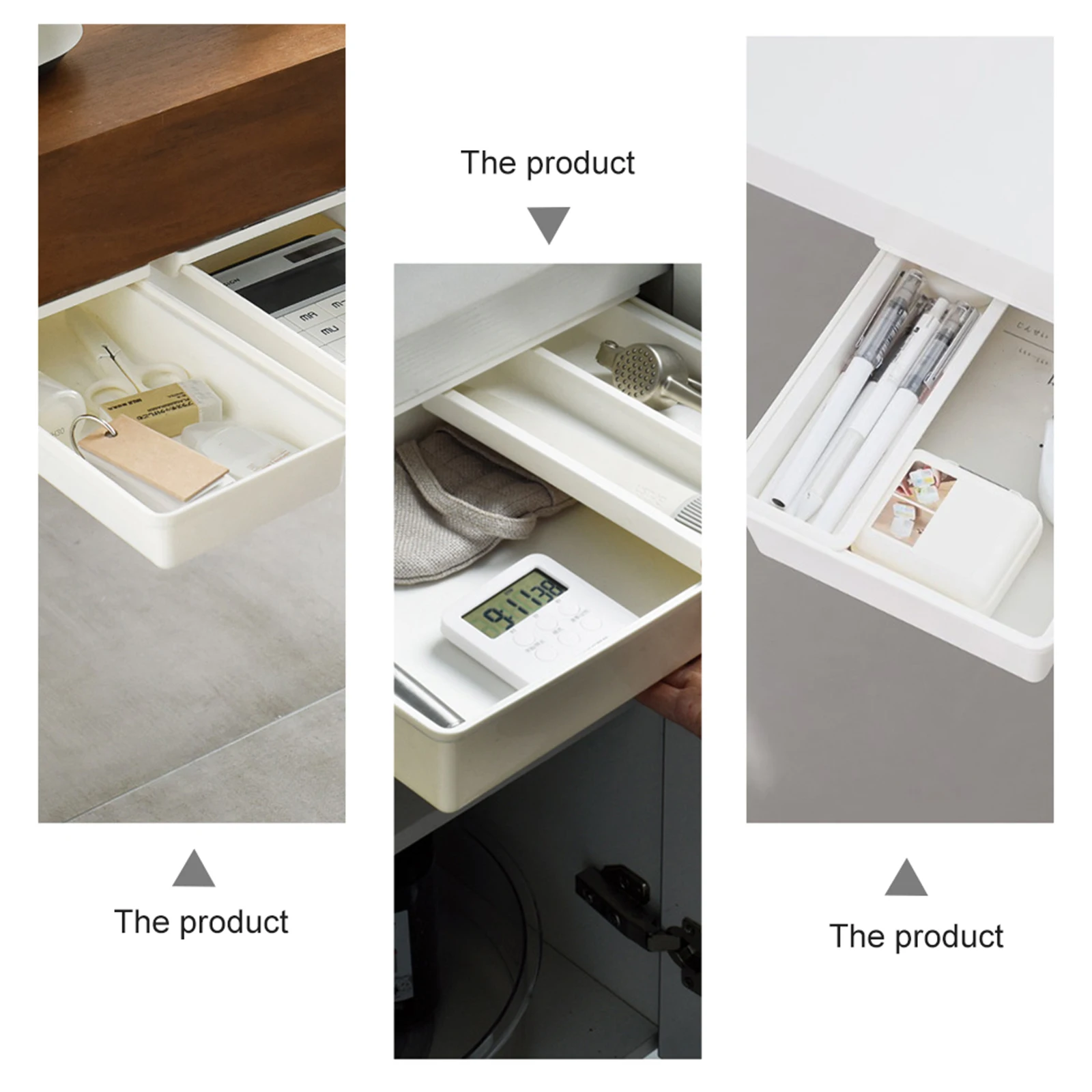 Adhesive Under Desk Drawer Storage Box Desktop Organizer Pp Material Nail-Free Double-Sided Stickers Multi-Functional Table
