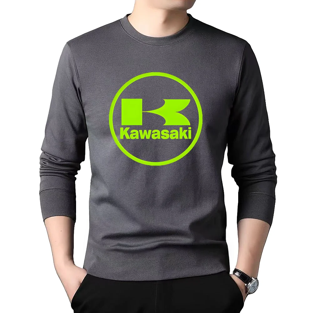 

Мужская футболка Kawasaki Motorcycle Racing Team с длинным рукавом, весенне-осенняя женская футболка, новинка 2025 года, повседневный топ из чистого хлопка