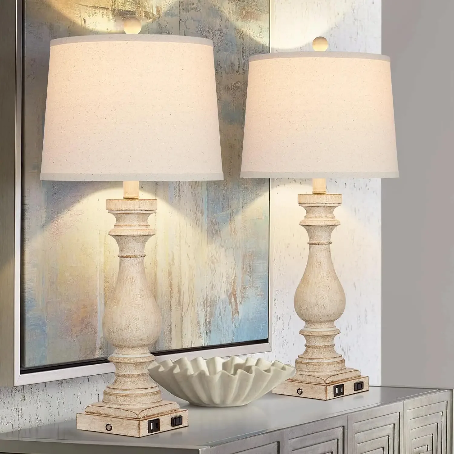 29" Tall Table Lamps Set of 2 with USB-C & AC Outlet, 3-Way Dimmable Touch Control, Farmhouse Nightstand Lamps for Living Room Bedroom view 5