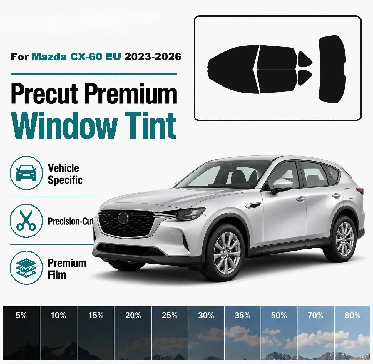 For Mazda CX-60 EU 2023-2026  Pre-Cut Window Tint Film Vehicle-Specific Full Kit Front & Rear Windows Precision-Cut