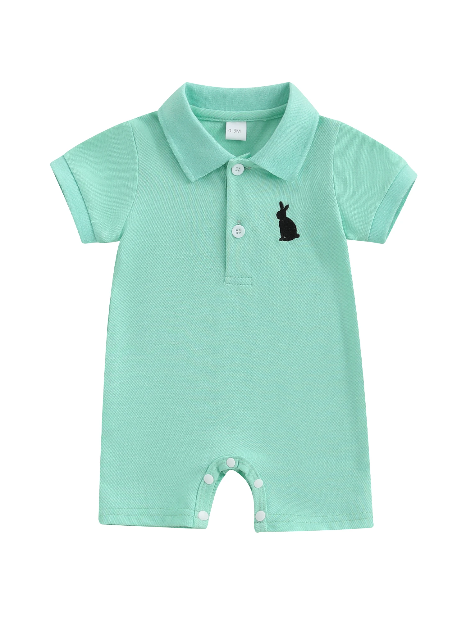 

Baby Boy Romper Summer Short Sleeve Lapel Collar Bunny Embroidery Jumpsuit Newborn Playsuit