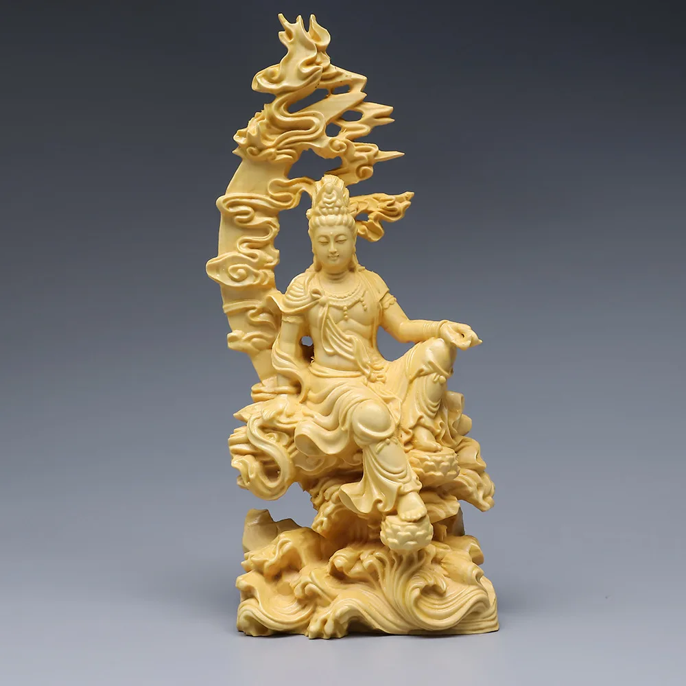 Poplar carved Shuiyue Guanyin ornaments solid wood hand carved crafts wenwan collection Avalokitesvara