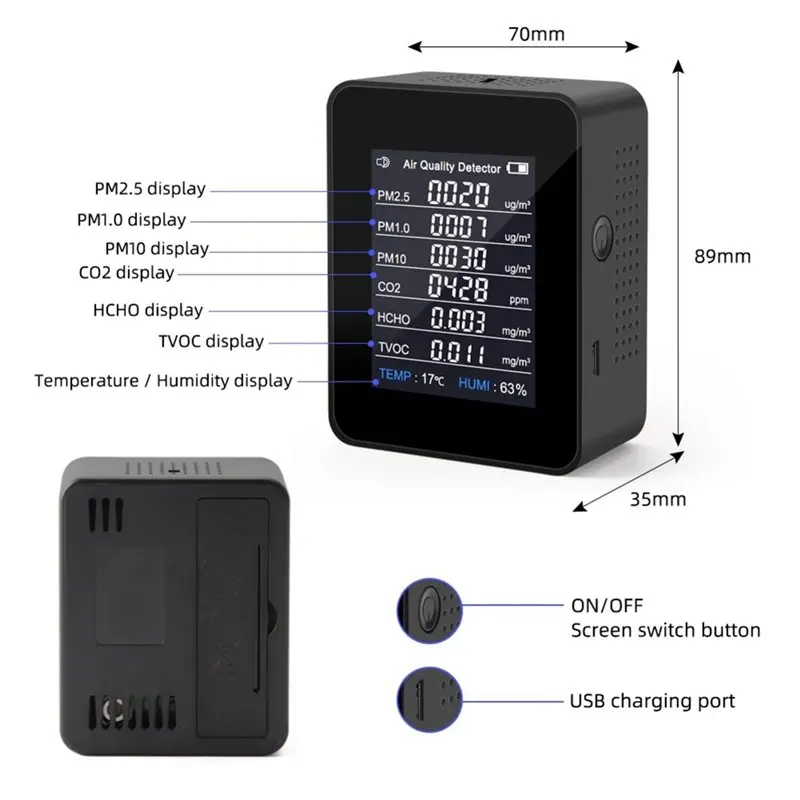 [B24B!】 Multifunctional 8 In 1 Digital Air Quality Monitor