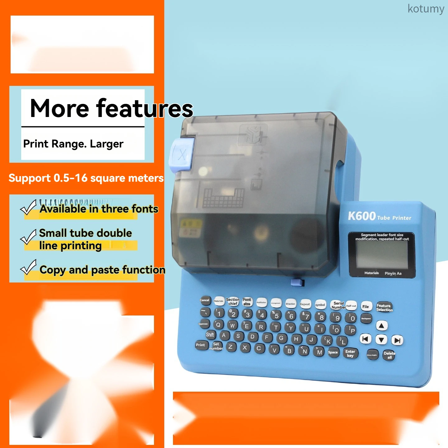 KOTUMY K600 Electric Cable Label Printer 220V, Portable Wire Numbering Machine for Wire Marking and Heat Shrink Tube Printing