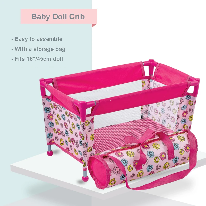 Baby Doll Crib Pack and Play Accessory Simulation DIY Doll Bed  up to 18 Dolls with Carry Along Bag Toy Gift for Girls and Kids