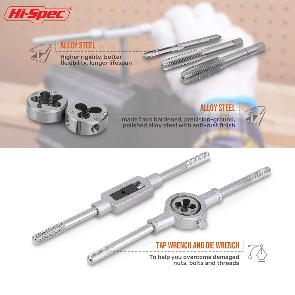 Hi-Spec Mechanic Official Store Tap and Die Set Thread kit Hand Screw Thread Tool Kit Alloy Steel Internal Thread Taps Hand Tool