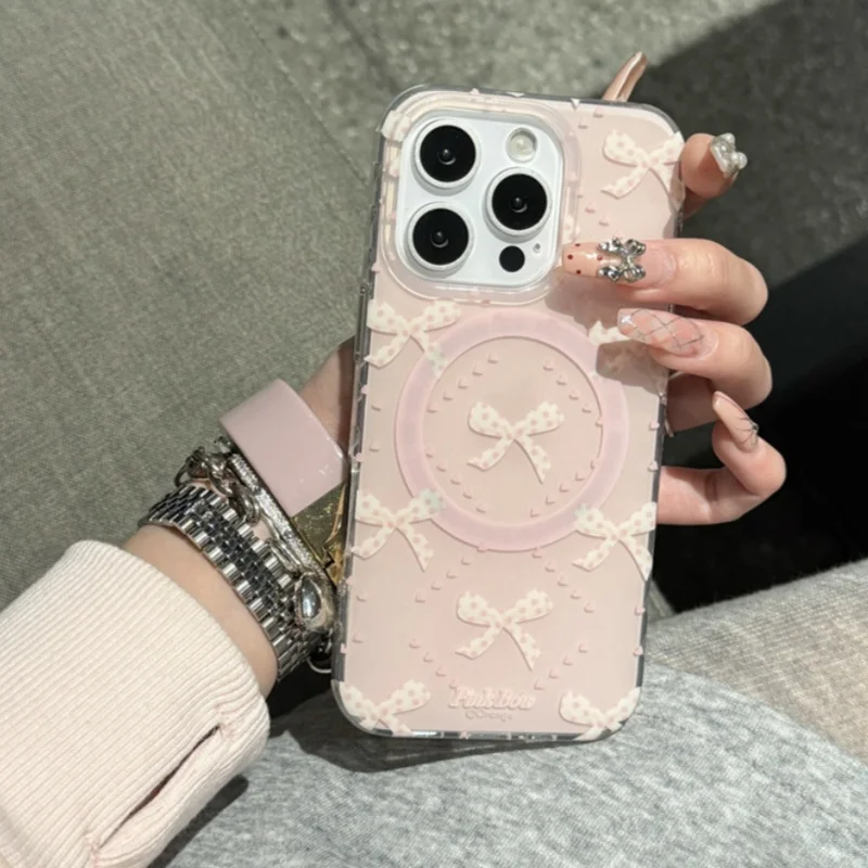 حافظة هاتف على شكل قلب من الألماس على شكل فيونكة مغناطيسية لهاتف آيفون 12 13 14 15 16 برو ماكس #5