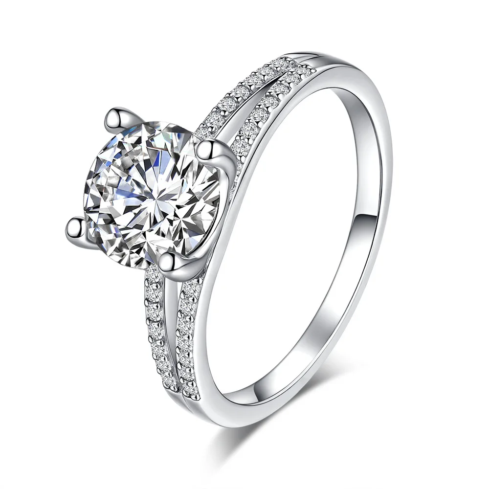 Luxury Solid Platinum PT950 Double Row Ring 2 karat Moissanite Diamond Ring