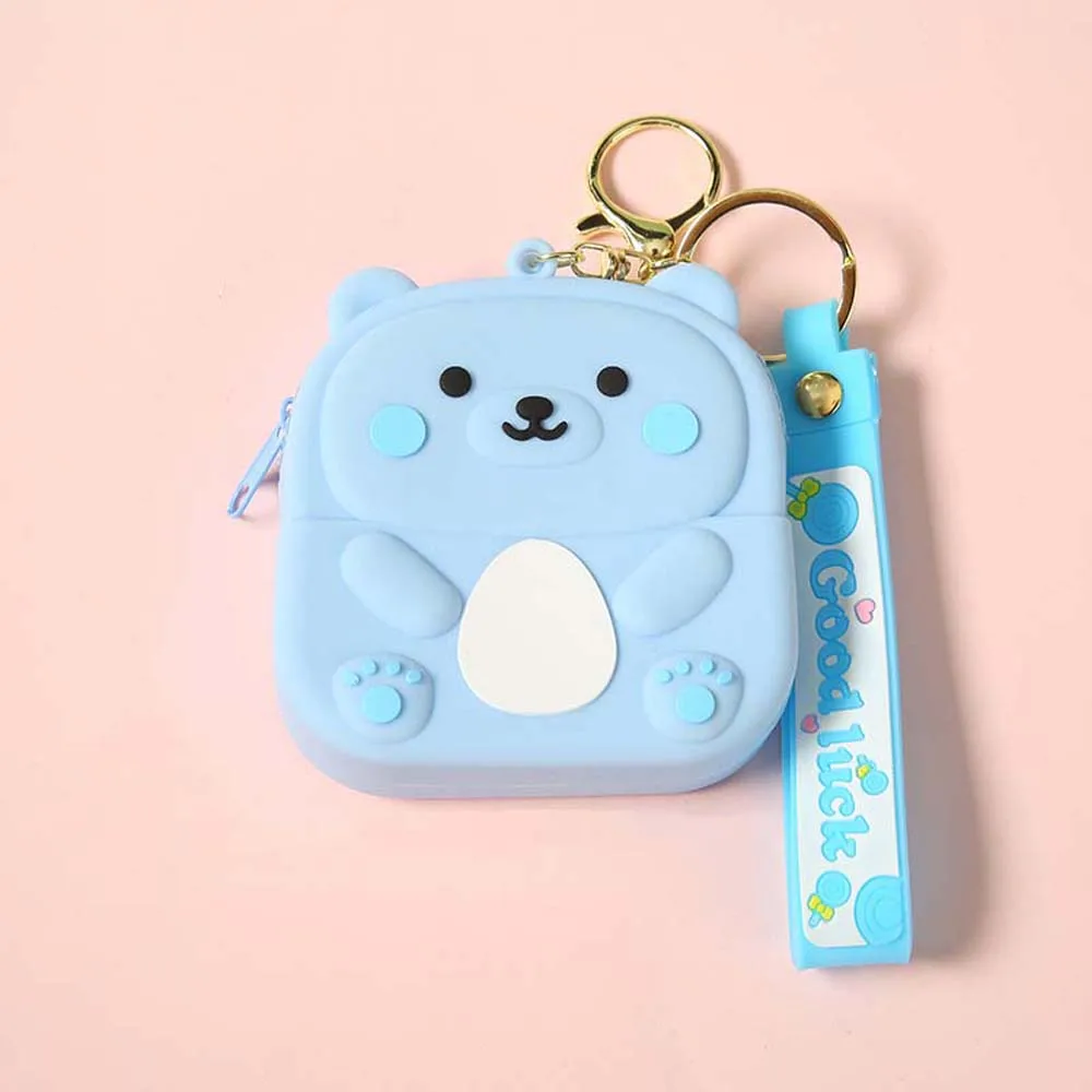 Bag Pendant Silicone Coin Purse Waterproof Korean Style Silicone Cartoon Wallet Bear Lightweight Square Purse Bag Girl/Boys