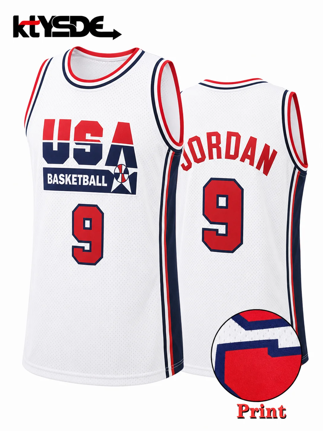2026 Hot Selling Retro Bird 7 US Basketball Suit Navy Blue Mesh Tank Top with US-SA Pattern and Numbers, Suitable for Men and Wo