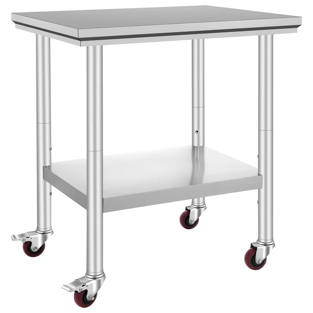 Stainless Steel Work Table with Wheels Adjustable Undershelf Heavy Duty Prep Table Kitchen Restaurant Commercial Use 700 Lbs