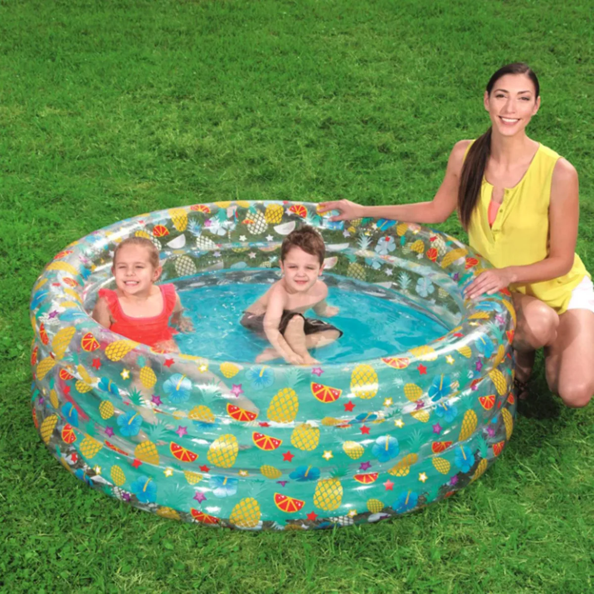 59x21in Inflatable Swimming Pool Blow Up Family Pool For 3 Kids Foldable Swim Ball Pool Center