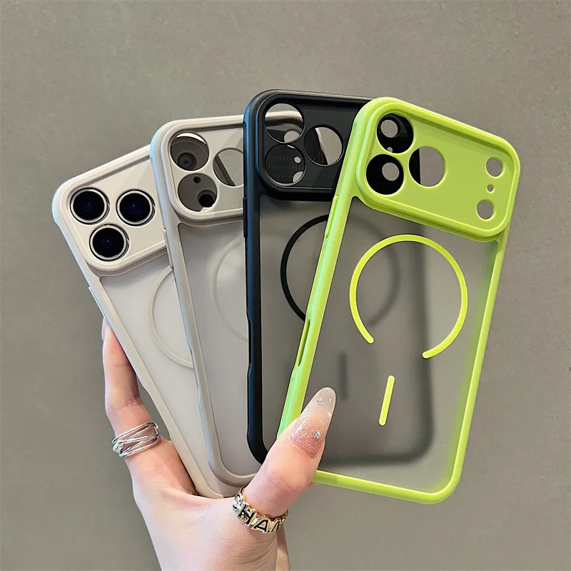 Luxuriöse, solide Farben, magnetische Handyhülle für iPhone 17, Air 16, 15, 14, 13, Pro Max, matte Kante, durchscheinende, stoßfeste Silikonhülle