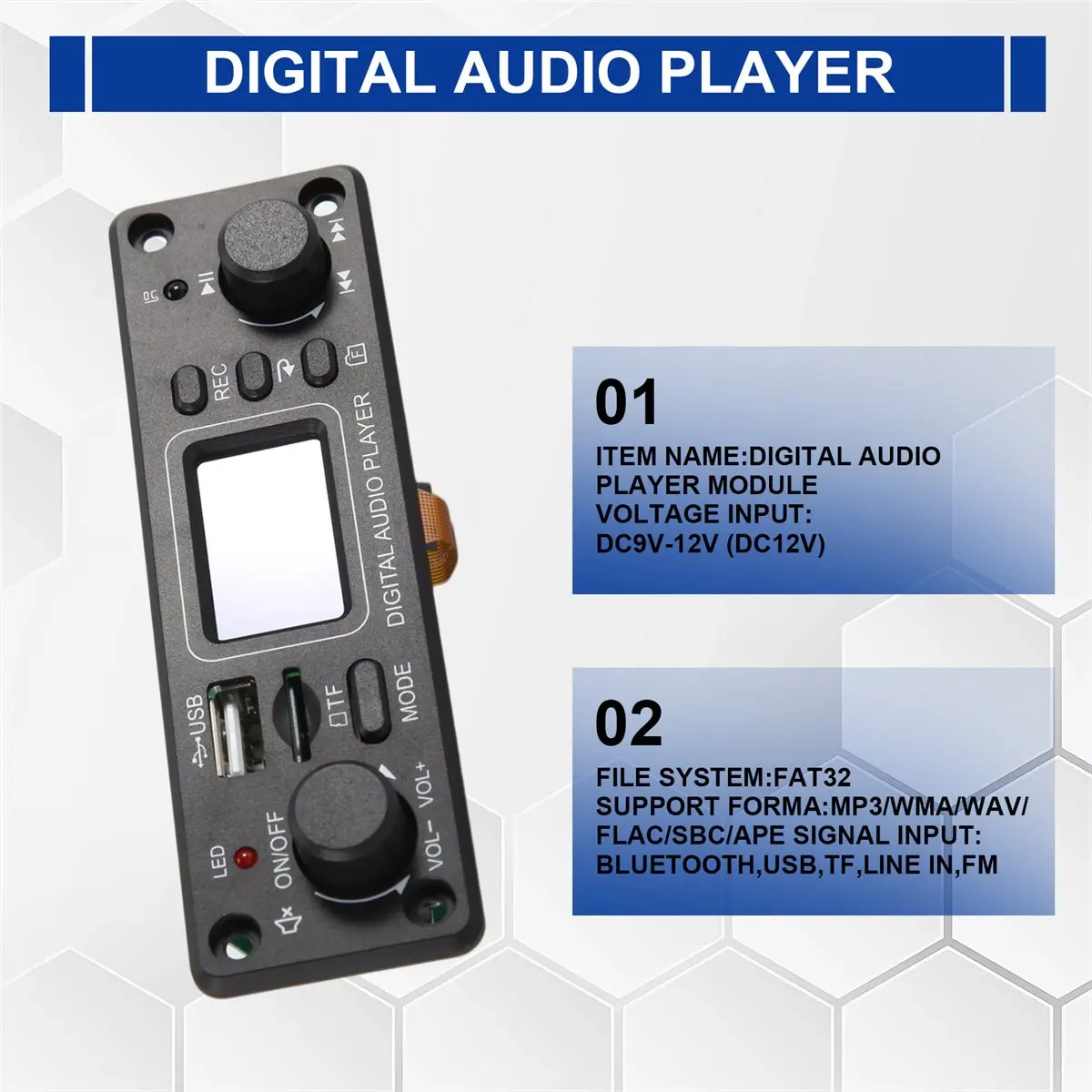 ABGN Digital Audio Player Bluetooth MP3 Player Decoder Board 128X64 DOTS LCD USB SD BT FM Music Player Module TPM119B